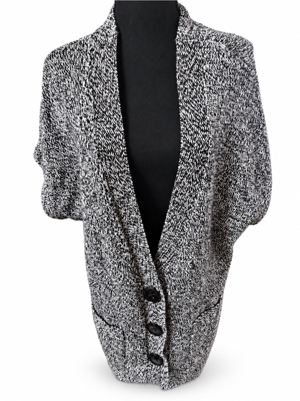 Lane Bryant 22/24 Black White Marled Shawl Collar Button Cardigan